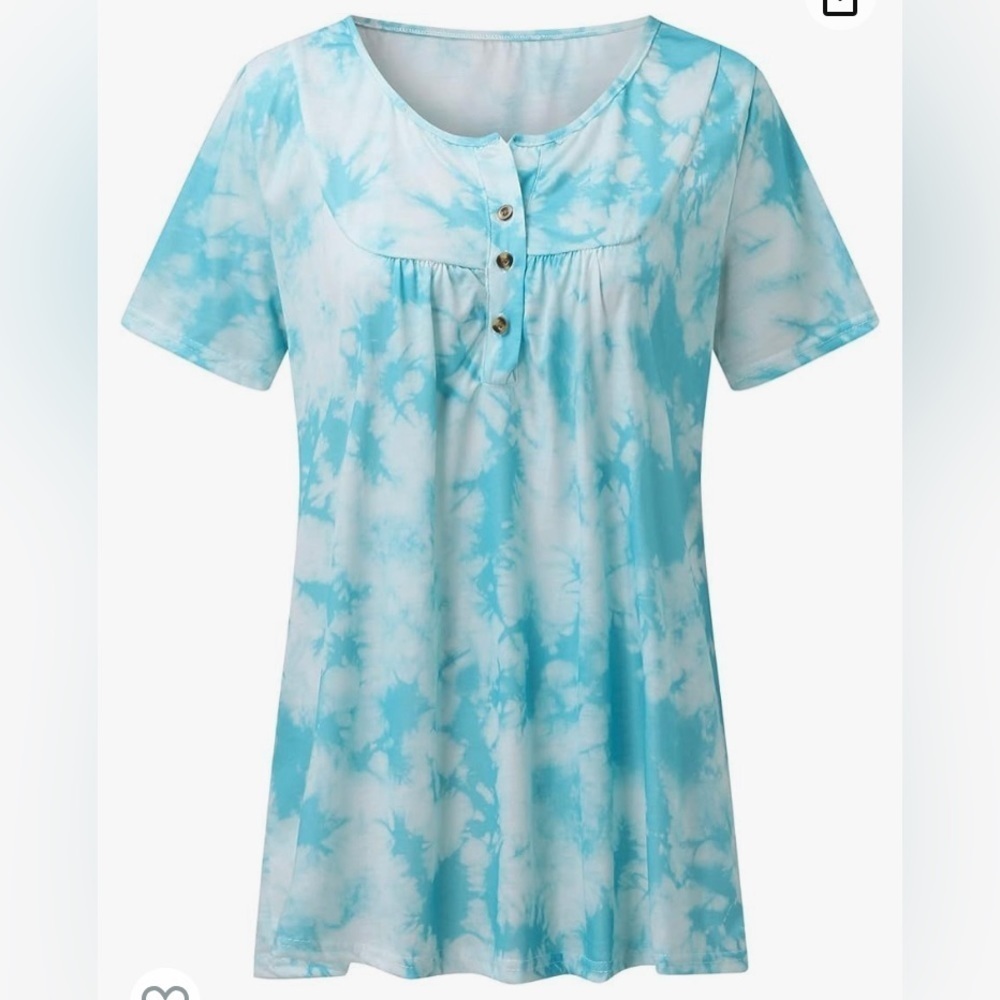 NEW - VECDUO Womens Plus Size Short Sleeve Loose Tie Dye Crew Neck Button Down